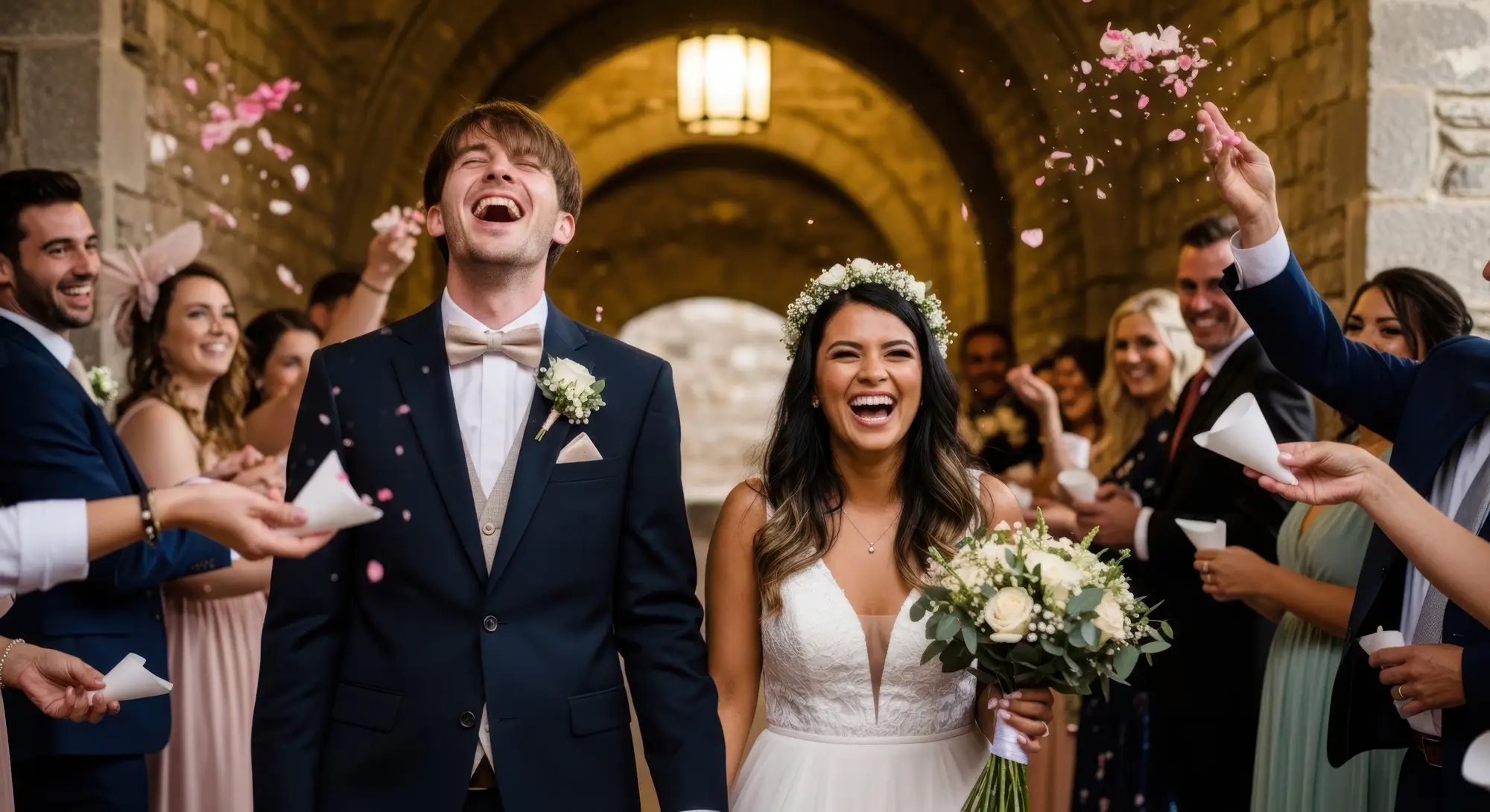 Couple celebrating with guests on the dancefloor