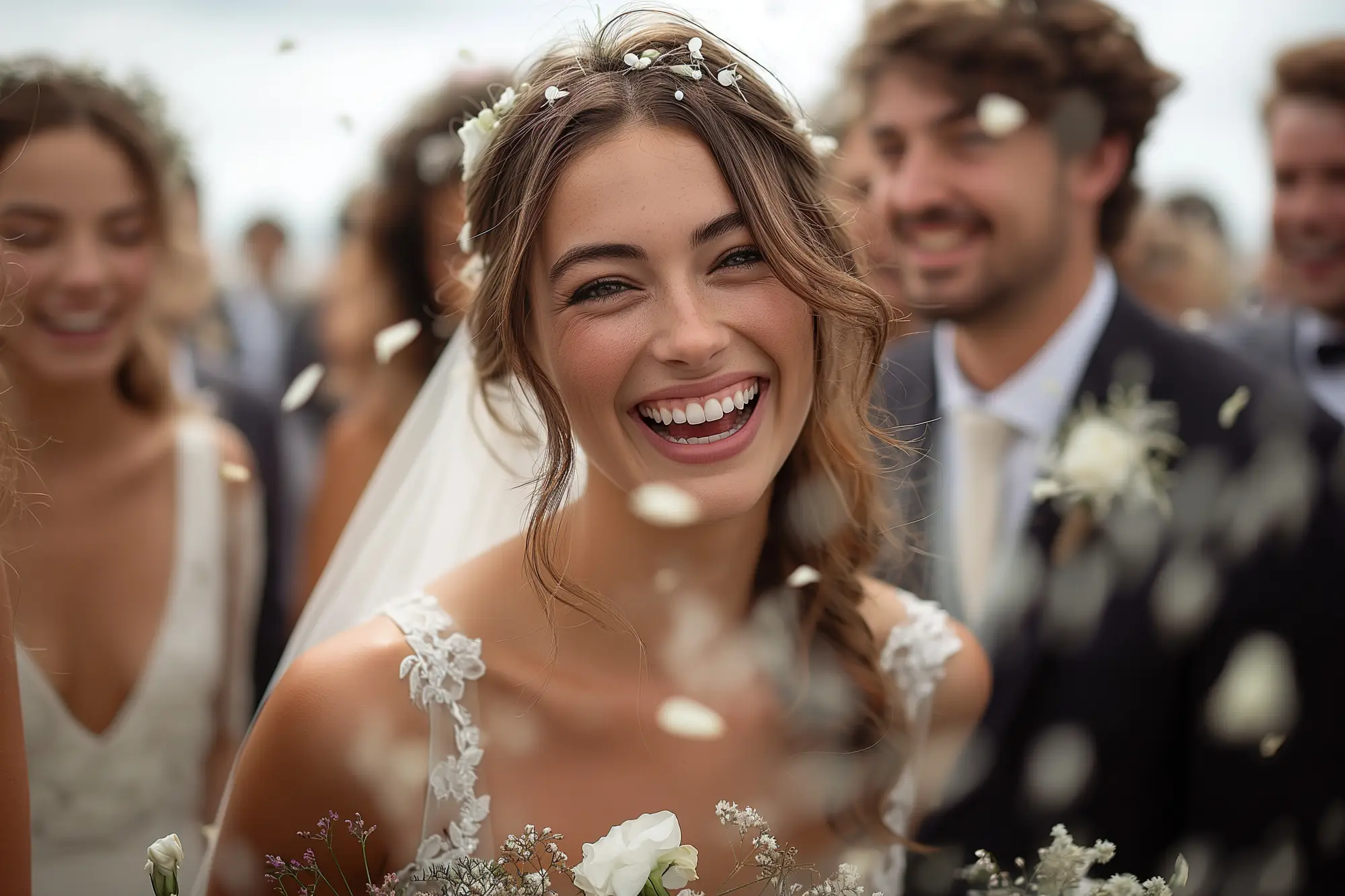 Bridal couple celebrating with their guests