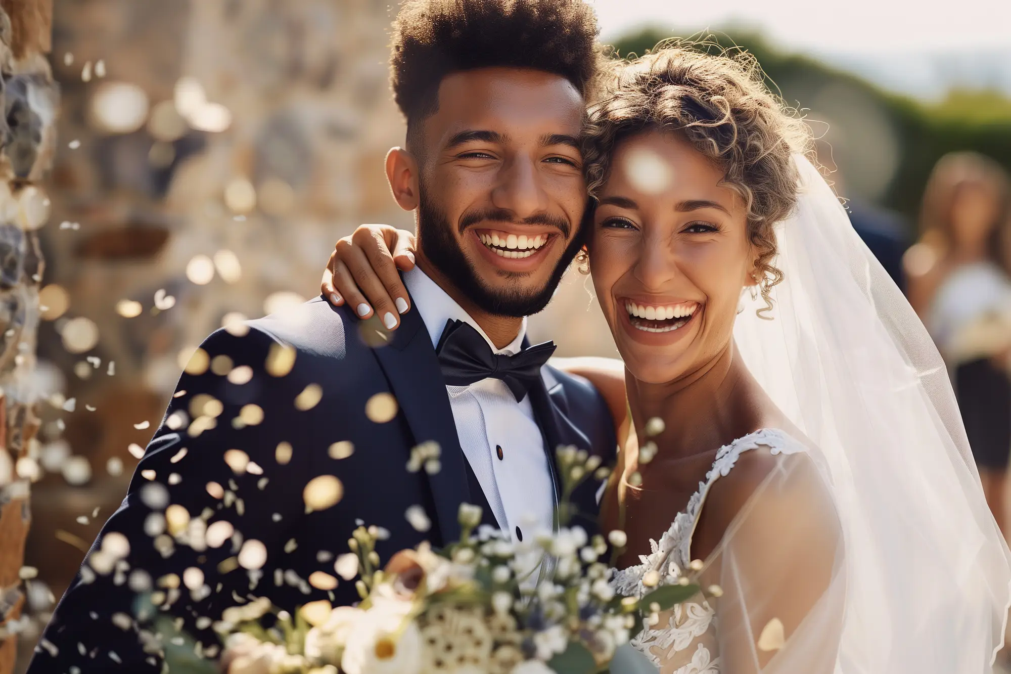 Newlyweds sharing a joyful moment