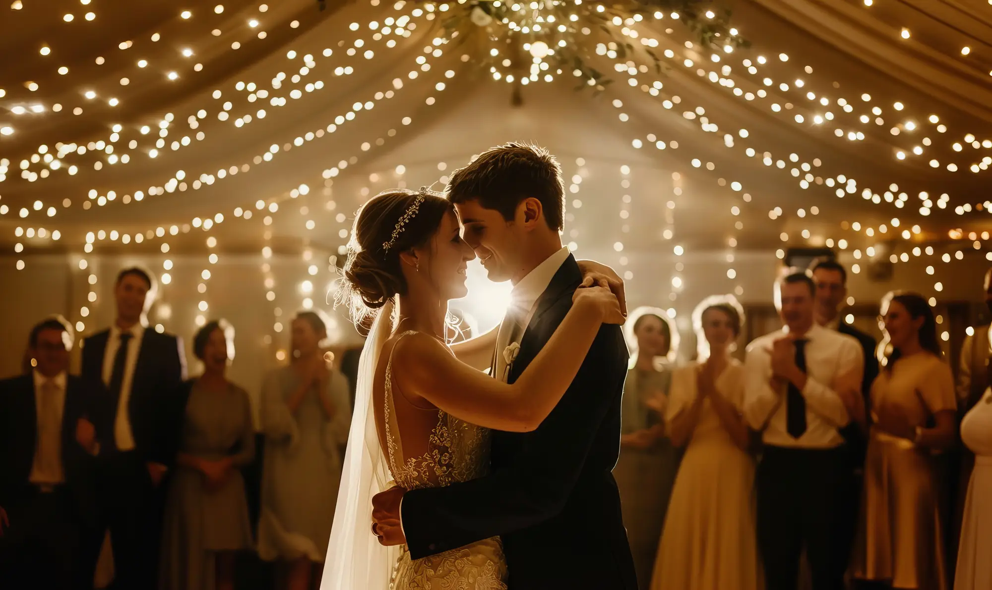 Couple celebrating their wedding with guests