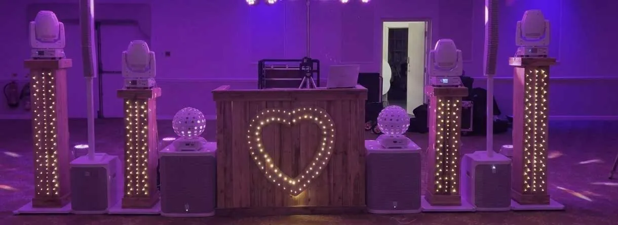 Rustic wooden DJ booth setup